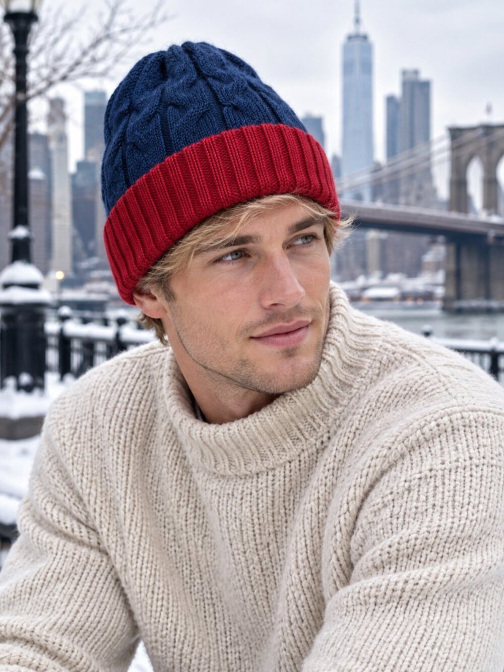 Uriah 100% Baby Alpaca Reversible Beanie Hat Unisex Cable Knit NWT